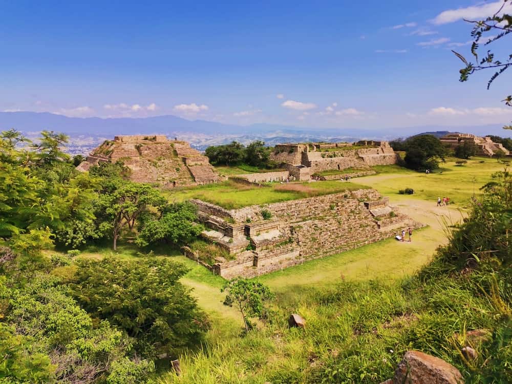 The Monte Albán Ruins with a view of mountains in the distance