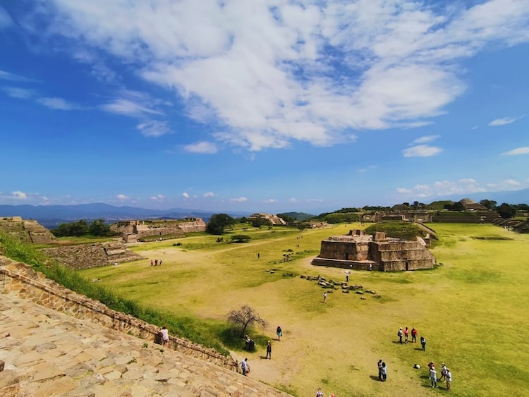 Looking over the Grand Plaza from the top of the South Platform at Monte Albán